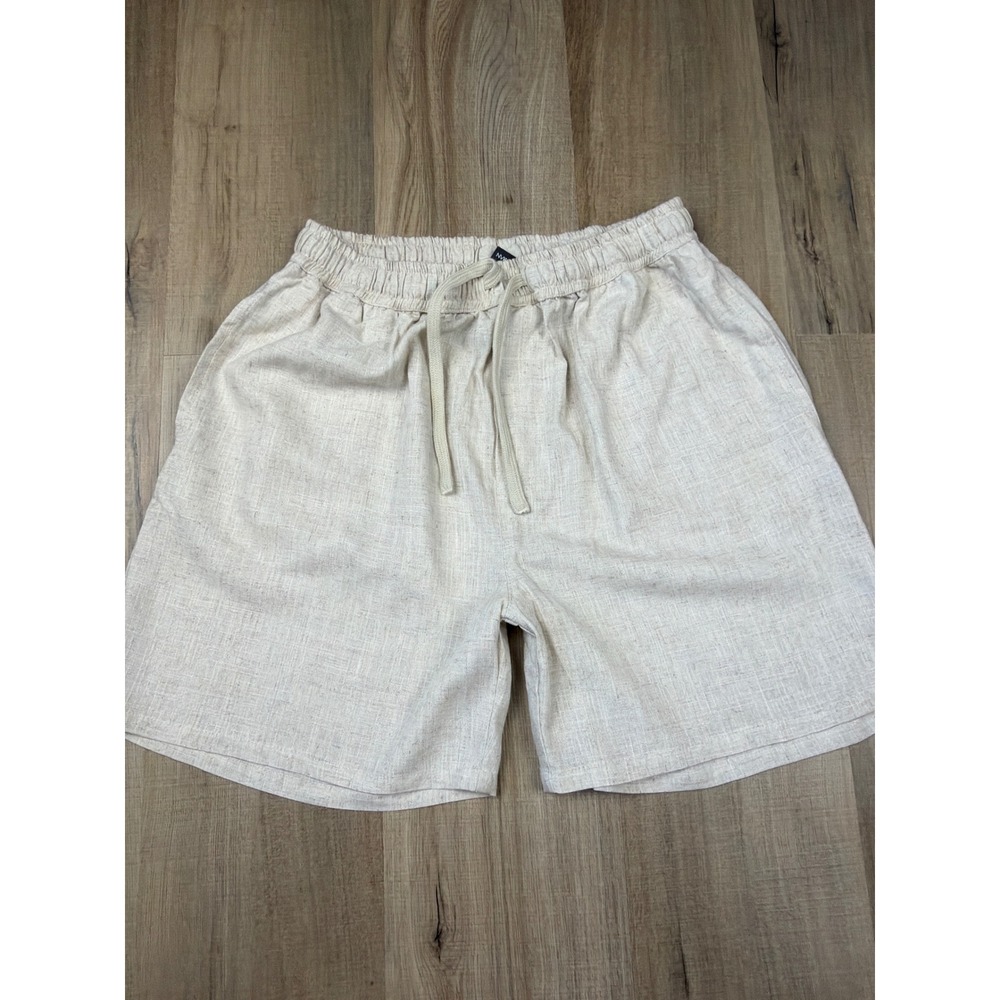 boohooMAN Relaxed Fit Linen Blend Shorts Natural Beige Mens Medium CMM08040 NWT